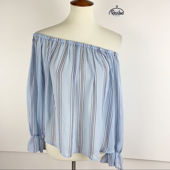 Forever 21 Tops - Forever 21 Off Shoulder Striped Blue Blouse D1271